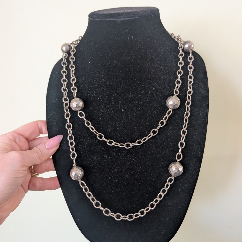 Silver-Tone Faceted Bead Long Necklace - Women Jewelry